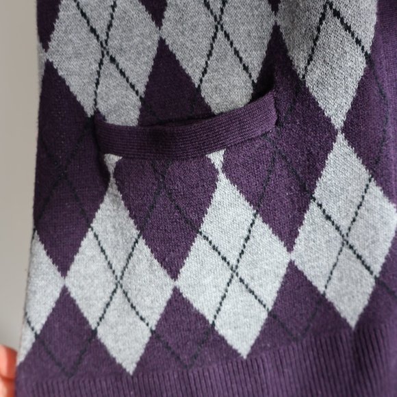 Croft & Barrow Argyle Button Up Cardigan - Dark Purple & Grey - Size S - Picture 6 of 15